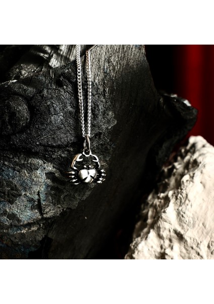 Gümüş Mini Yengeç Kolye 925 Ayar Gümüş Minik Boy Yengeç Figürlü Unisex Kolye