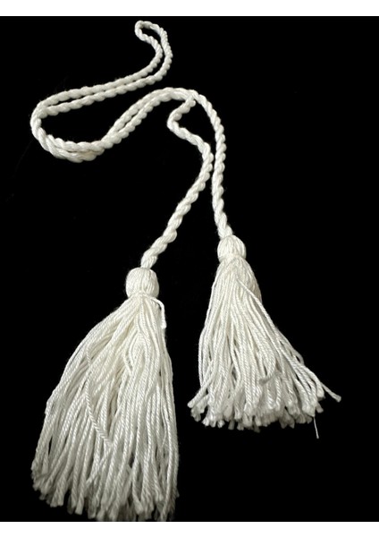 Beyaz Krem Örgü Kordonlu Çift Taraflı Püskül