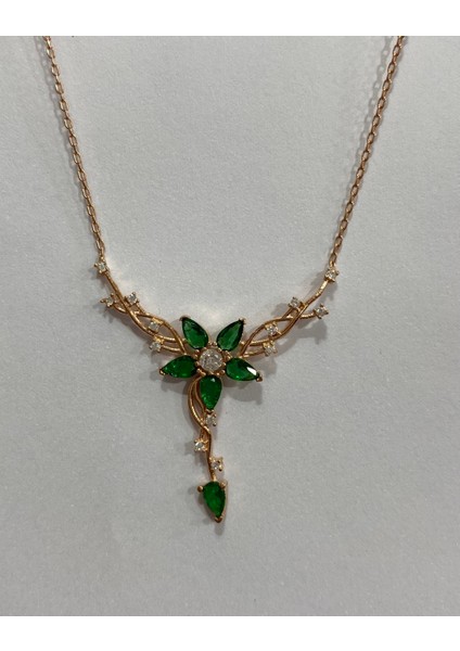 Yeşil Taşlı Lotus Çiçekli Gümüş Şans Kolyesi modelleri