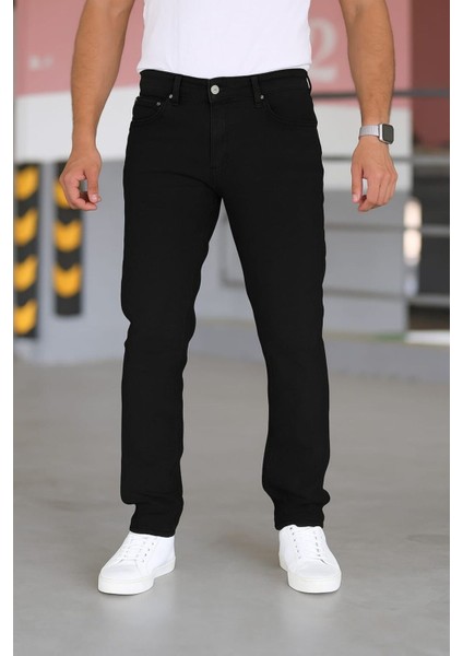Erkek Siyah Renk Regular Fit Rahat Kesim Esnek Likralı Denim Jeans Kot Pantolon