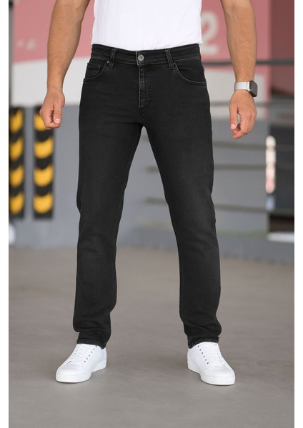 Erkek Antrasit Renk Regular Fit Rahat Kesim Esnek Likralı Denim Jeans Kot Pantolon