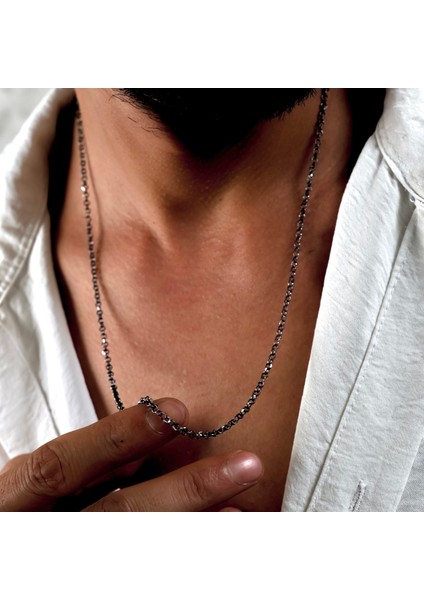 Gümüş Halka Model Oksitli Zincir 925 Ayar Gümüş Halka Model Unisex Zincir Kolye