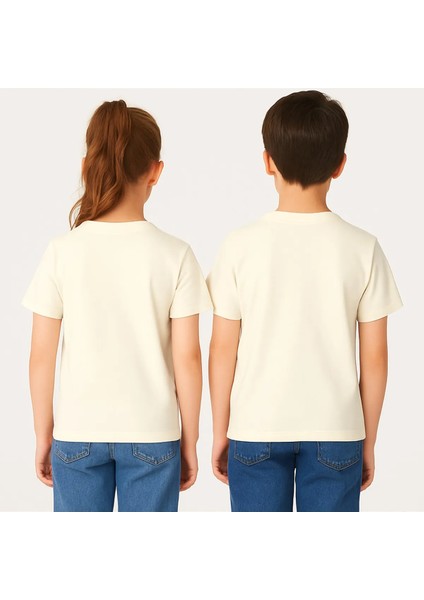 Unisex Basic Pamuklu Oversize Ekru Çocuk Tişört fiyatları