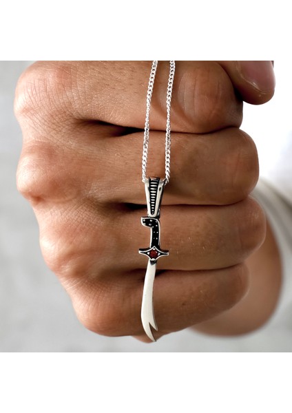 Gümüş Zülfikar Kolye 925 Ayar Gümüş Üzeri Taşlı Zülfikar Figürlü Unisex Kolye H.z Ali'nin Kılıcı modelleri