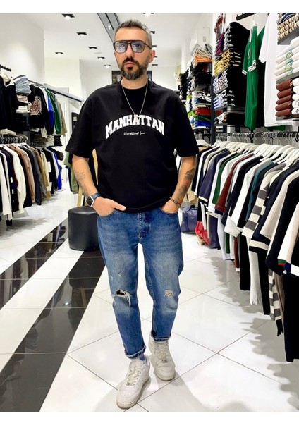 Oversize Manhattan Baskılı Erkek Tişört