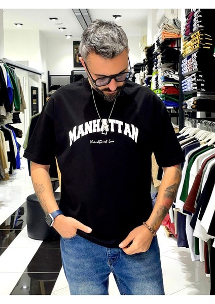 Oversize Manhattan Baskılı Erkek Tişört