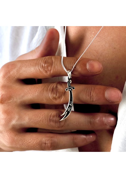 Gümüş Zülfikar Kolye 925 Ayar Gümüş Üzeri H.z Ali Yazılı Zülfikar Figürlü Unisex Kolye Kılıç Kolye