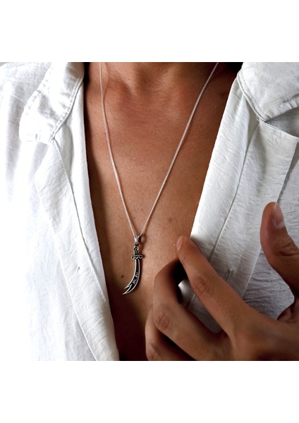 Gümüş Zülfikar Kolye 925 Ayar Gümüş Üzeri H.z Ali Yazılı Zülfikar Figürlü Unisex Kolye Kılıç Kolye indirimleri