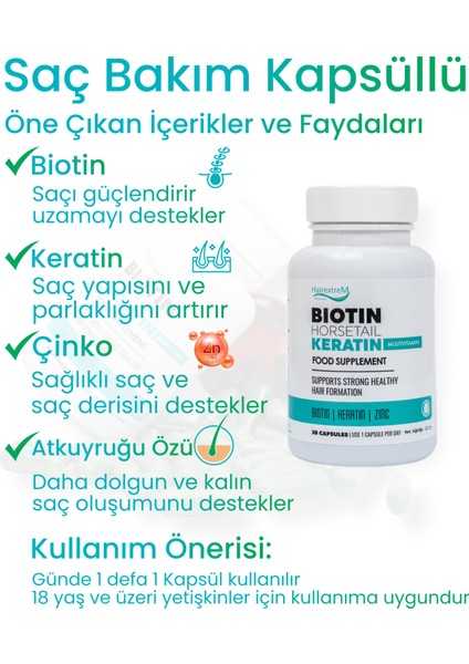 Saç ve Tırnak Vitamini - Biotin, Keratin, Çinko ve At Kuyruğu Ekstraktı Içeren Saç Vitamini Desteği