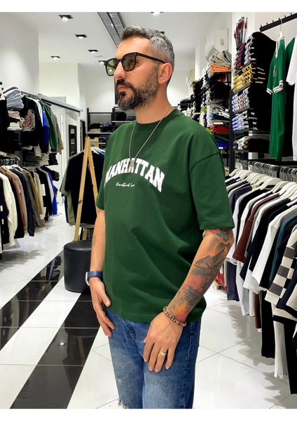 Oversize Manhattan Baskılı Erkek Tişört
