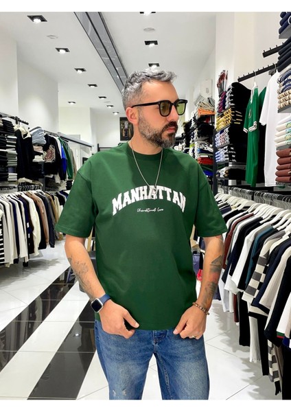Oversize Manhattan Baskılı Erkek Tişört