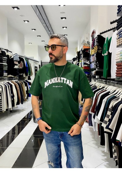 Oversize Manhattan Baskılı Erkek Tişört
