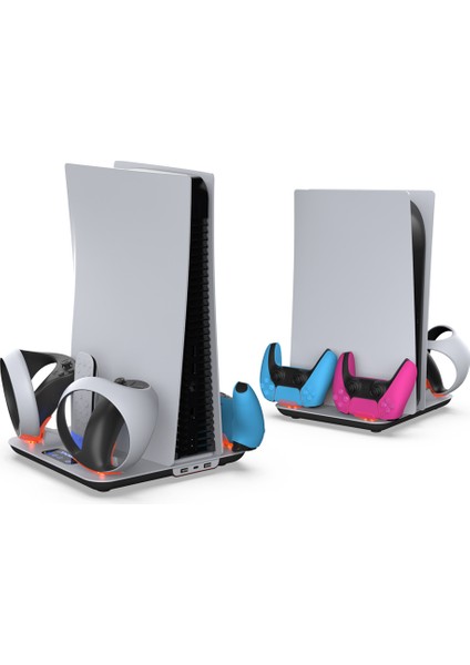 Led'li Ps5 Dijital/ps5 Slim Disk Fonksiyonlu Stand. Fanlı Ikili Şarj Istasyonu VR2UYUMLU Askı Aparatlı modelleri
