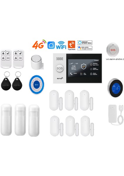 PGST OBİEM Akıllı Ev Güvenlik Alarm Sistemleri Kolay Kurulum (Sim Kart/Google Asistan/Amazon Alexa/Tuya Smart)