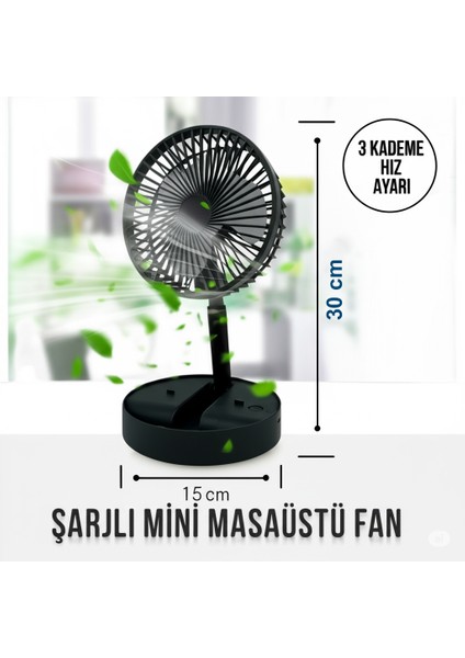 Katlanır Teleskopik Taşınabilir USB Şarjlı Masaüstü Fan Değiştirilebilir Batarya Telefon Koyma Bölümlü