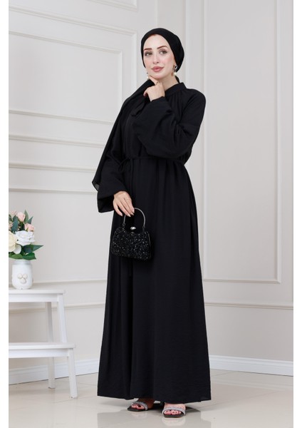 Yakası Bağcıklı Lara Elbise-Siyah fiyatları