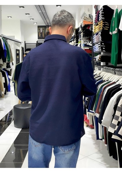 Keten Pamuk Uzun Kollu Oversize Erkek Gömlek