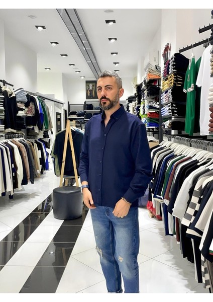 Keten Pamuk Uzun Kollu Oversize Erkek Gömlek
