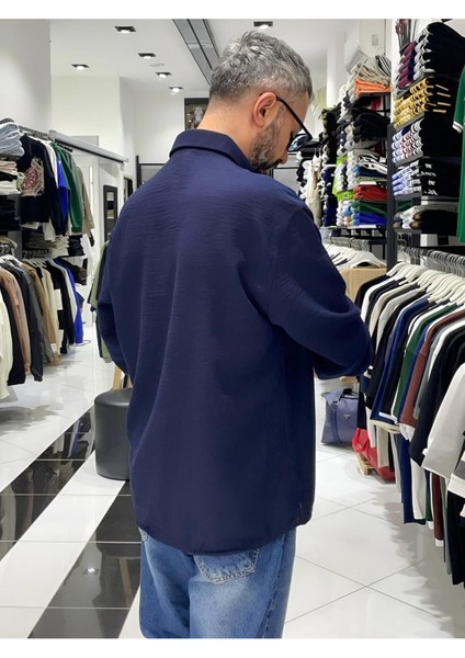 Keten Pamuk Uzun Kollu Oversize Erkek Gömlek