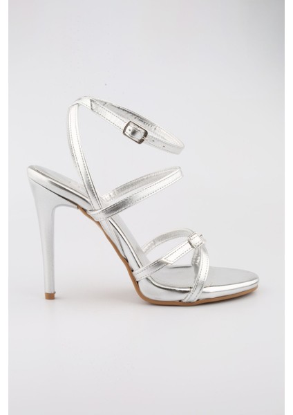 Kadın Gümüş Renk Abiye Ayakkabı Nikah, Düğün, Gelin Ayakkabısı Platform Topuklu Abiye Ayakkabı 12 cm