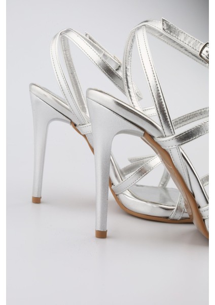 Kadın Gümüş Renk Abiye Ayakkabı Nikah, Düğün, Gelin Ayakkabısı Platform Topuklu Abiye Ayakkabı 12 cm