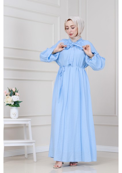 Yakası Bağcıklı Lara Elbise-Bebe Mavi fiyatları