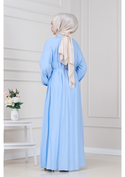 Yakası Bağcıklı Lara Elbise-Bebe Mavi indirimleri