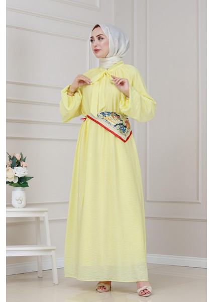 Yakası Bağcıklı Lara Elbise-Sarı fiyatları