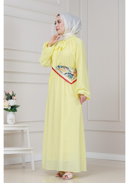 Yakası Bağcıklı Lara Elbise-Sarı modelleri