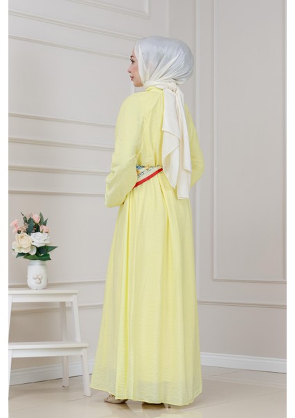 Yakası Bağcıklı Lara Elbise-Sarı indirimleri