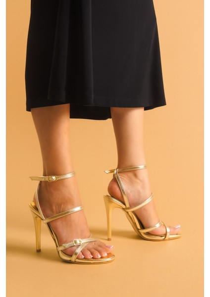 Kadın Altın Gold Rengi Ayakkabı Nikah, Düğün, Gelin Ayakkabısı Platform Topuklu Abiye Ayakkabı 12 cm