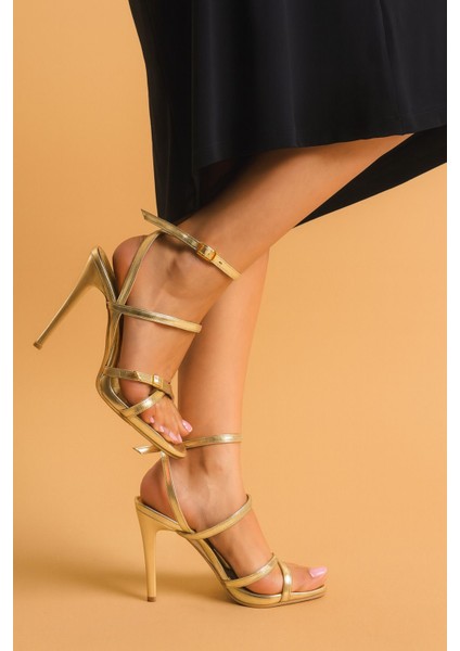 Kadın Altın Gold Rengi Ayakkabı Nikah, Düğün, Gelin Ayakkabısı Platform Topuklu Abiye Ayakkabı 12 cm modelleri