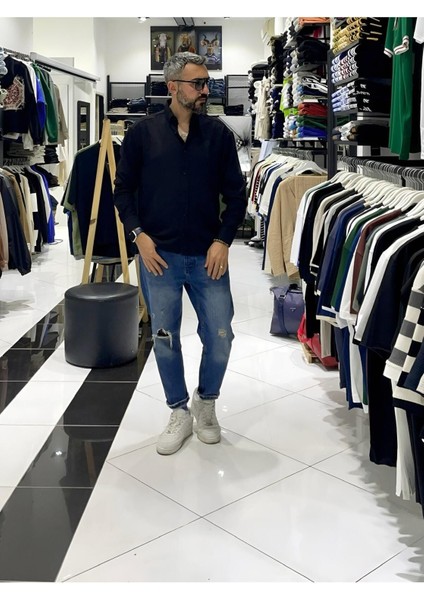 Keten Pamuk Uzun Kollu Oversize Erkek Gömlek