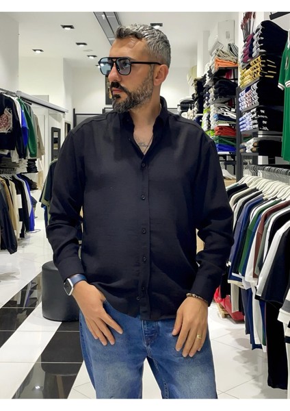 Keten Pamuk Uzun Kollu Oversize Erkek Gömlek