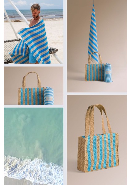 Maris Tides Laguna Set; Geri Dönüştürülmüş Plaj Havlusu ve Selülozdan El Yapımı Kağıt Tote Çanta. modelleri