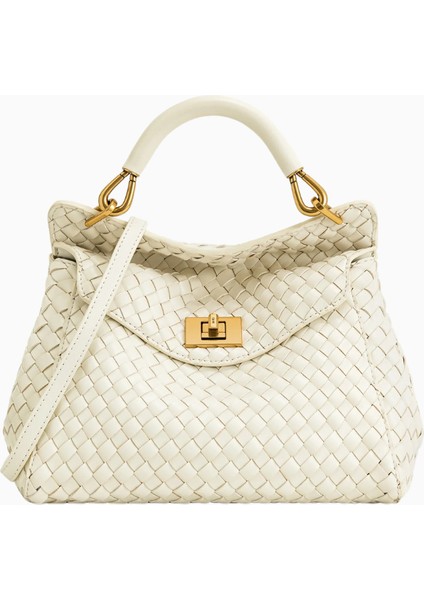 Jw Peı Beyaz Dokuma Klasik Üst Saplı Vegan Deri Çanta