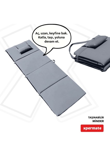 Katlanır Şezlong Minderi - Taşınabilir Kamp Yatağı Su Itici Kumaş Lüks 180X60X3 Antrasit