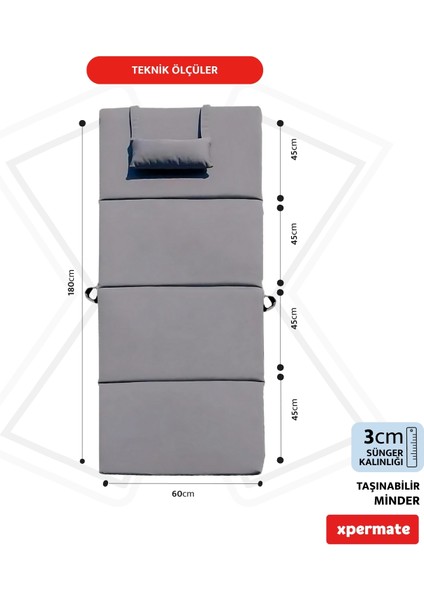 Katlanır Şezlong Minderi - Taşınabilir Kamp Yatağı Su Itici Kumaş Lüks 180X60X3 Antrasit fiyatları