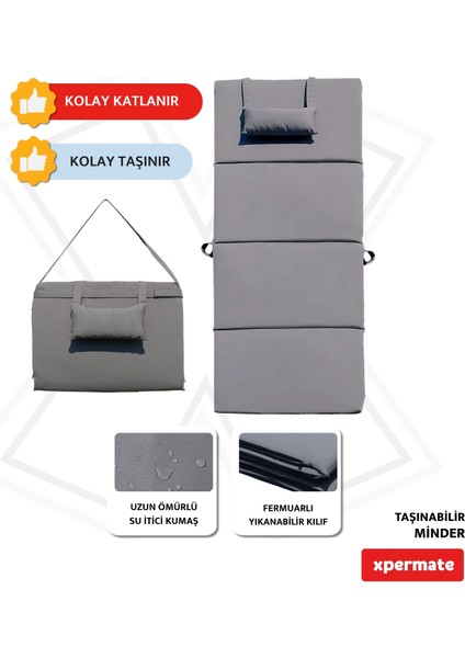 Katlanır Şezlong Minderi - Taşınabilir Kamp Yatağı Su Itici Kumaş Lüks 180X60X3 Antrasit modelleri