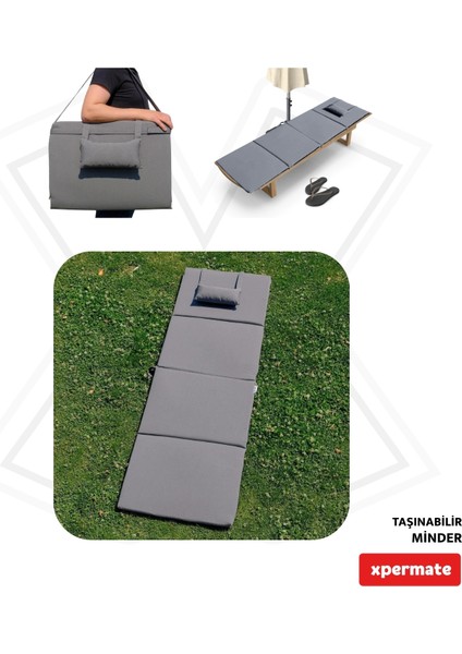 Katlanır Şezlong Minderi - Taşınabilir Kamp Yatağı Su Itici Kumaş Lüks 180X60X3 Antrasit fırsatları