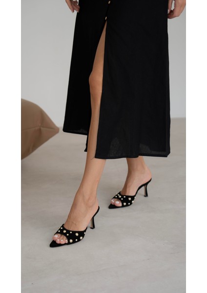 Kewın Siyah Süet Hakiki Deri Topuklu Ayakkabı