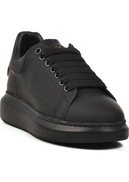 Siyah Hakiki Deri Erkek Sneaker Premium 02028 M