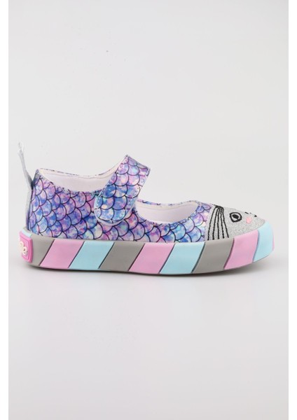 Unicorn Desenli Balık Figürlü Kız Çocuk Ayakkabı | Mor Renkli Babet | 26-30 Düz Topuk Özel Babet modelleri