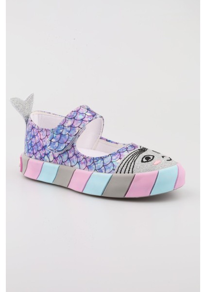 Unicorn Desenli Balık Figürlü Kız Çocuk Ayakkabı | Mor Renkli Babet | 26-30 Düz Topuk Özel Babet fırsatları
