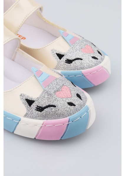 Unicorn Desenli Kız Çocuk Ayakkabı | Krem Renkli Babet | 26-30 Düz Topuk Özel Günlük Babet fiyatları