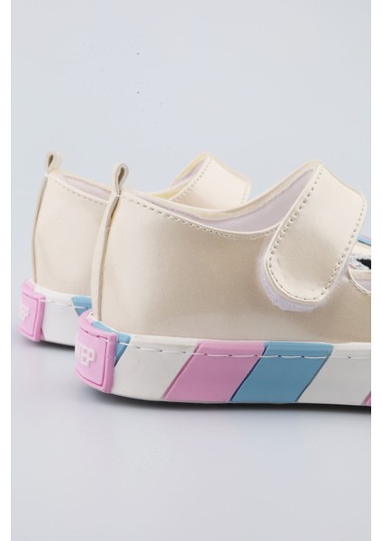 Unicorn Desenli Kız Çocuk Ayakkabı | Krem Renkli Babet | 26-30 Düz Topuk Özel Günlük Babet