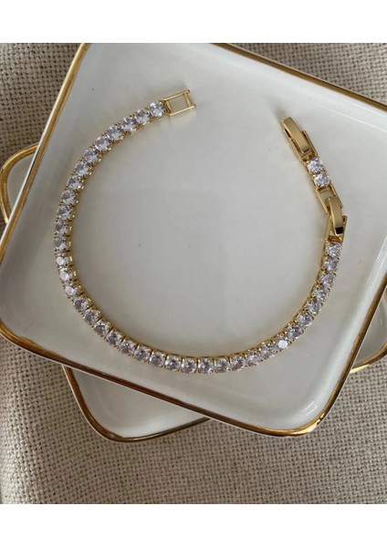 Kadın Kalın Çelik Gold ve Gümüş Renkli Zarif Su Yolu Bileklik