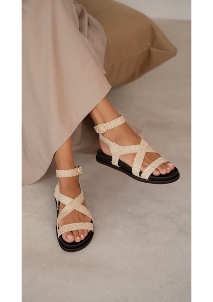 Rabiot Bej Hasır Hakiki Deri Sandalet fiyatları