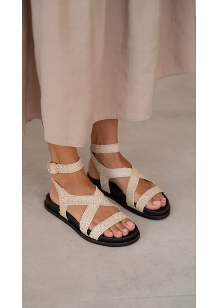 Rabiot Bej Hasır Hakiki Deri Sandalet modelleri