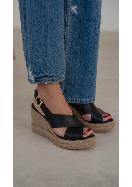 Jordy Siyah Hakiki Deri Sandalet